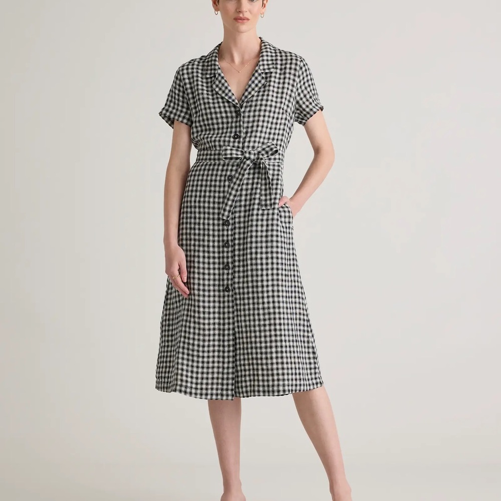 Quince Black and White Gingham Linen Dress